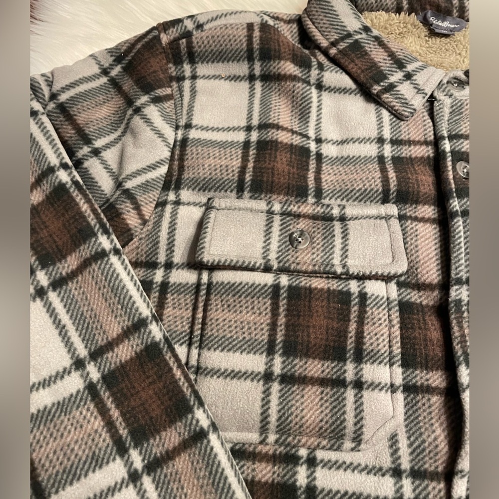 Eddie Bauer, Sherpa, Jacket, Shirt Jacket, Fleece, Pockets, Plaid, Medium, NWT